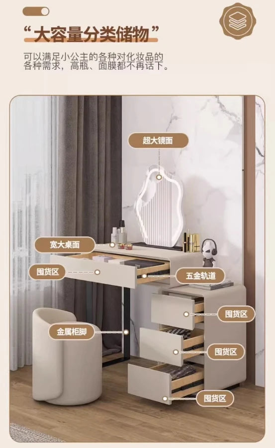 Italian LED Mirror Vanity Table Makeup Trendy Design Elegant Vanity Table Modern Luxury Coiffeuse De Chambre Bedroom Furniture