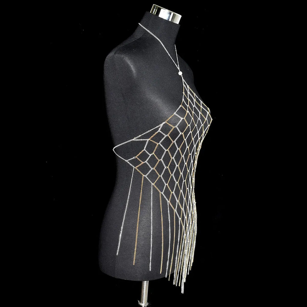 Fashion A Long, Fringed Dress Sexy Women's Body Jewelry Party Street Photo Punk Bras Dress Accessories Festival Birthday Gift