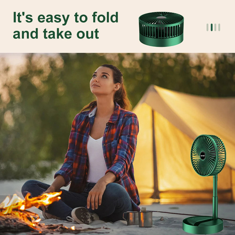 2025 New Stand Desktop Fan Portable Foldable Telescopic Mini Fan USB Rechargeable 3 Speeds Adjustable Super Quiet Electric Fan