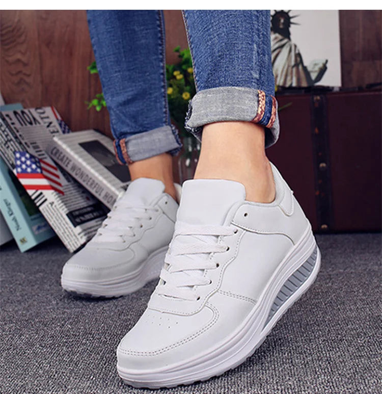 Women Sneakers 2022 New Breathable Vulcanize Shoes Waterproof Wedges Platform Woman Sneaker Leather Casual Shoes Zapatos Mujer