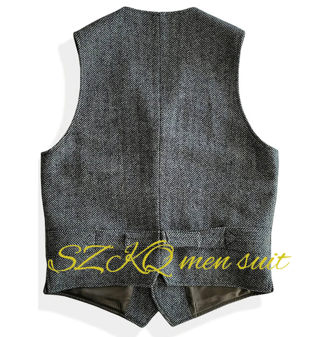 Mens Suit 2 Piece Waistcoat Vest Pants Herringbone Retro Vintage Trousers For Wedding Retro Wool Outfit
