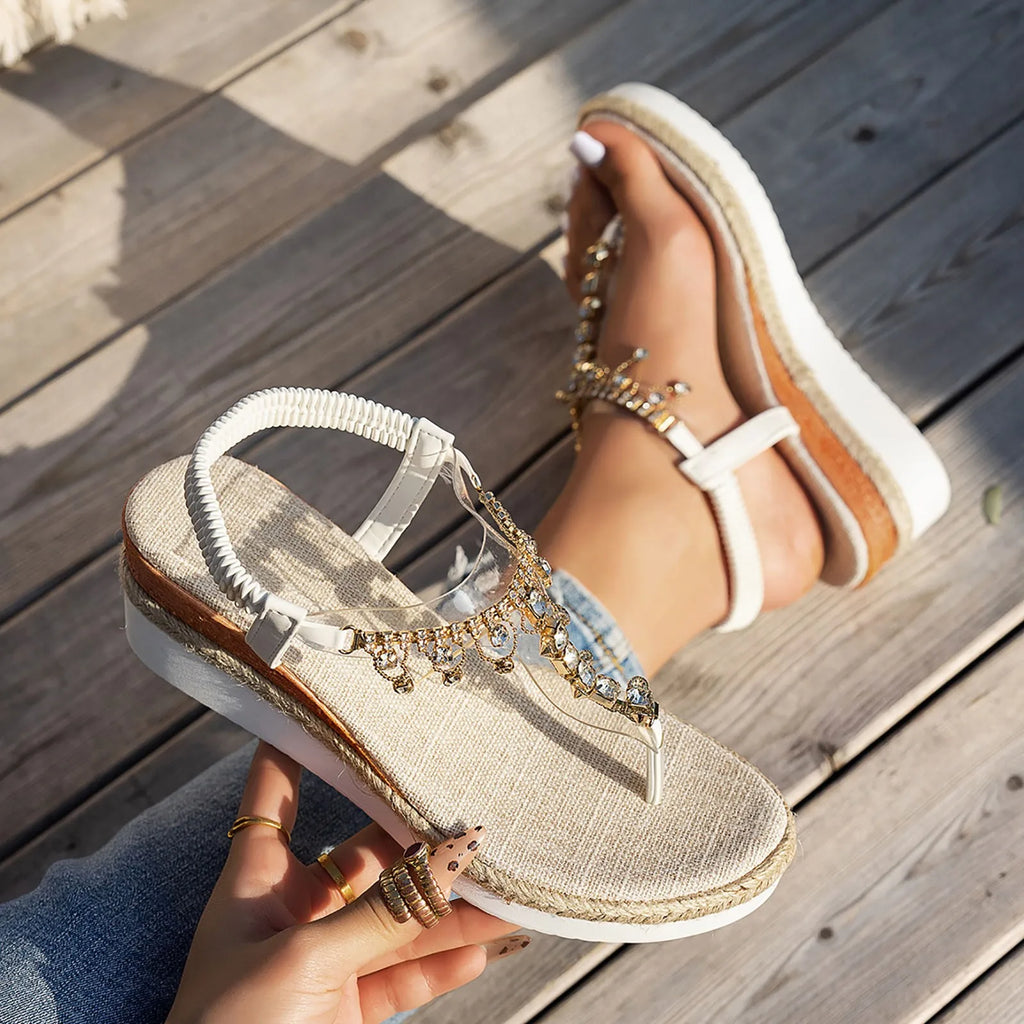 Womens Sandals Bohemian Rhinestone Sandals For Women Fashion Wedge Heel Thick Sole Comfortable Sandals for Women Fancy