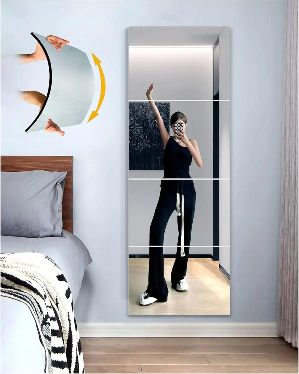 4/8pcs Wall Mirror Full Length Mirror for Bedroom Full Body Shatterproof Mirror Large Unbreakable frameless Soft Acrylic Mirrors