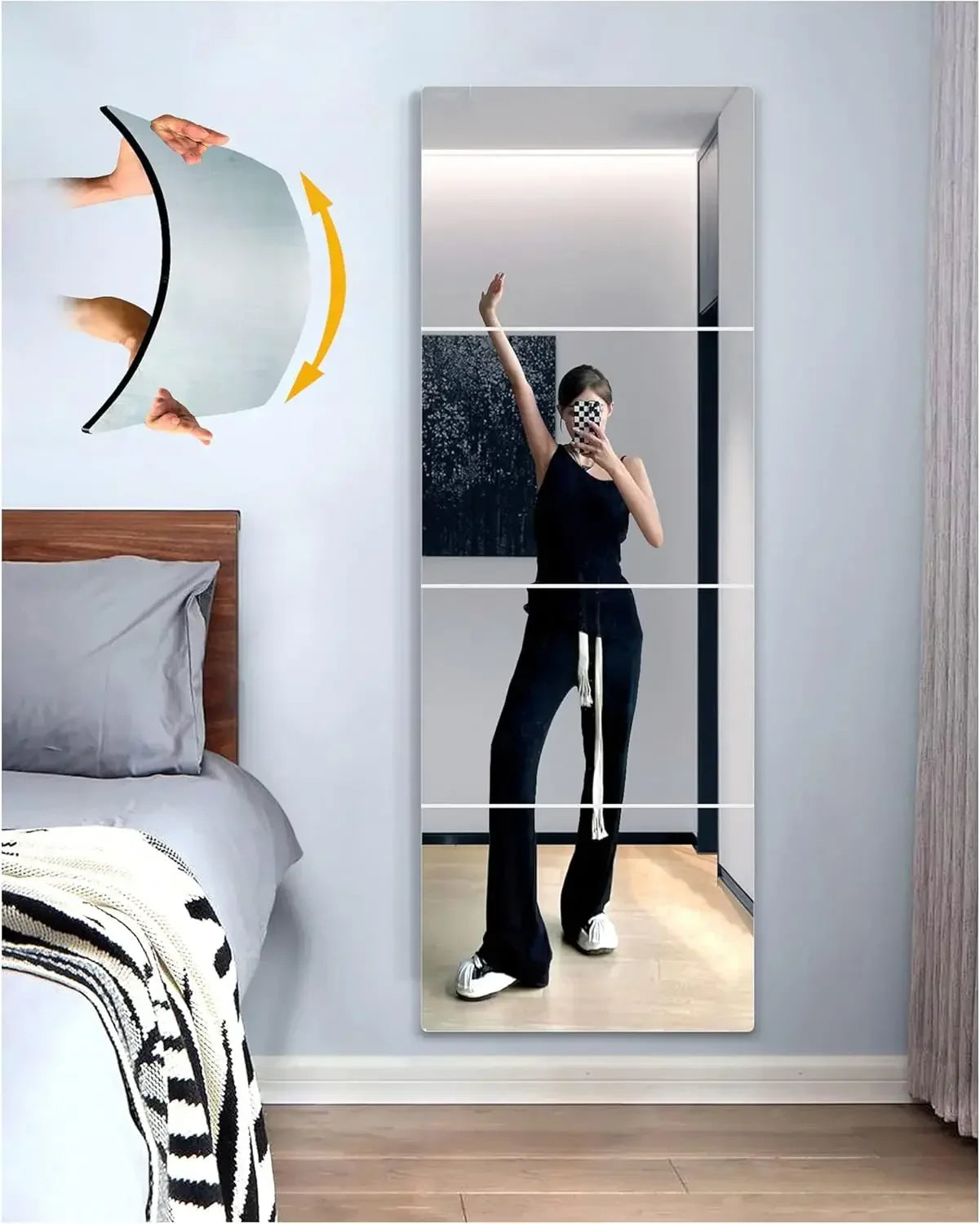 4/8pcs Wall Mirror Full Length Mirror for Bedroom Full Body Shatterproof Mirror Large Unbreakable frameless Soft Acrylic Mirrors