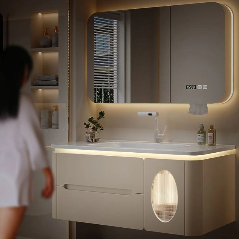 Mirror Floating Bathroom Cabinet Sink Drawer Shelves Vanity Bathroom Cabinet Modern Storage Armoire De Rangement Accessories