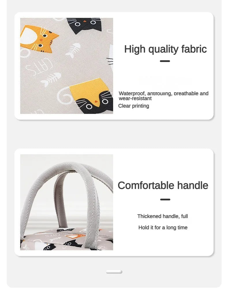 Handheld Bento Bag Cartoon Style Lunch Box Bag Insulated Bag Large Capacity Storage Bag Lunch Bag for Office Workers