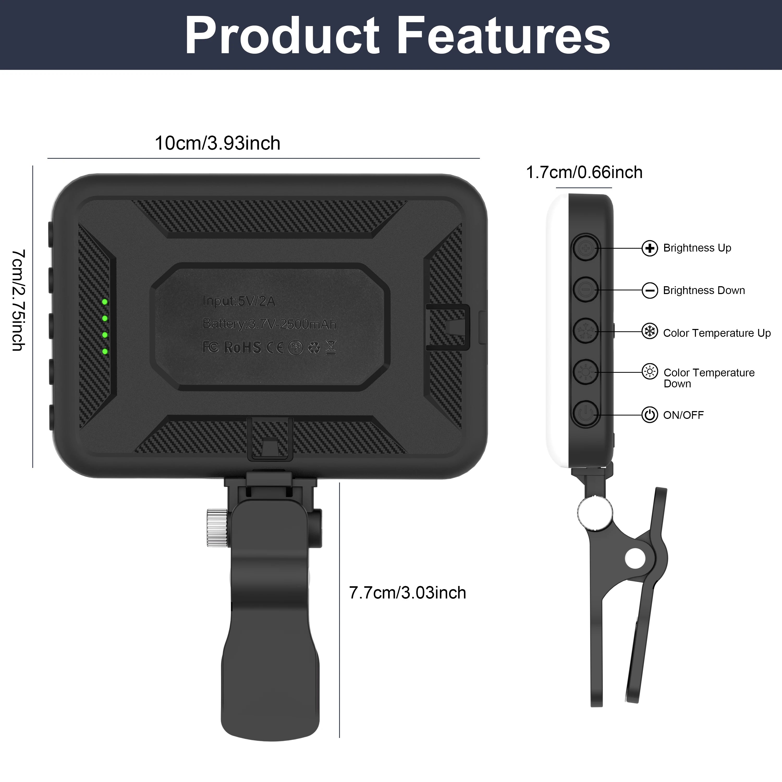 60 LED High Power Rechargeable Clip Fill Video Conference Light with for Iphone, Android, Ipad, Laptop, for Makeup Tiktok Selfie