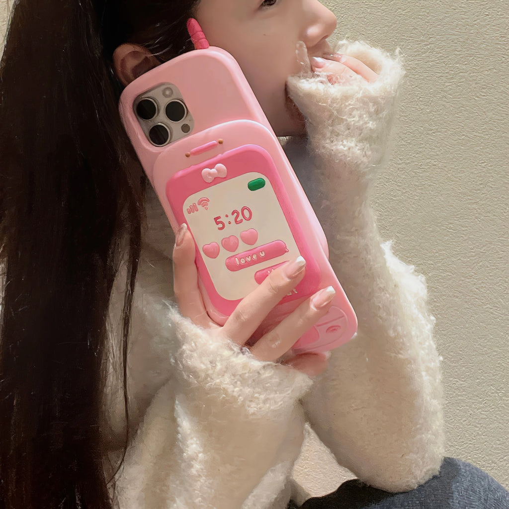 Couple's Fun Accessories Fashionable Pink Push-pull Telephone Design Phone Case For iPhone 13 14 15 16 Pro Max Anti Drop Case