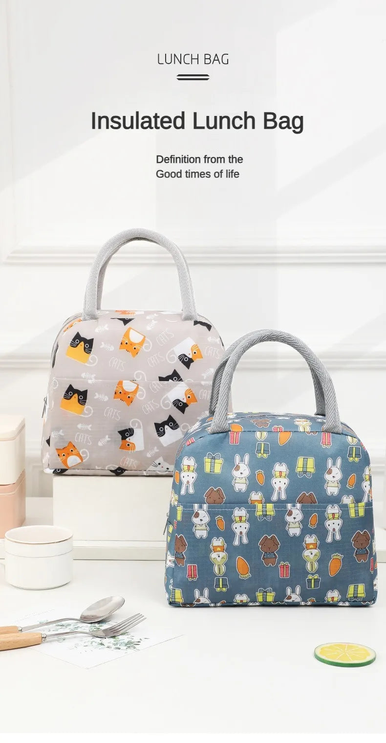 Handheld Bento Bag Cartoon Style Lunch Box Bag Insulated Bag Large Capacity Storage Bag Lunch Bag for Office Workers