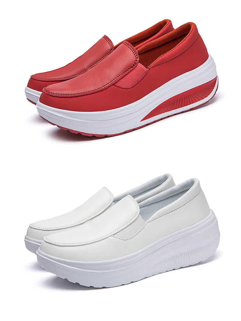 2026 Women's Shoes Spring Genuine Leather Soft Outsole Work Shoes Female Black Swing Woman Plus Size Wedges Single