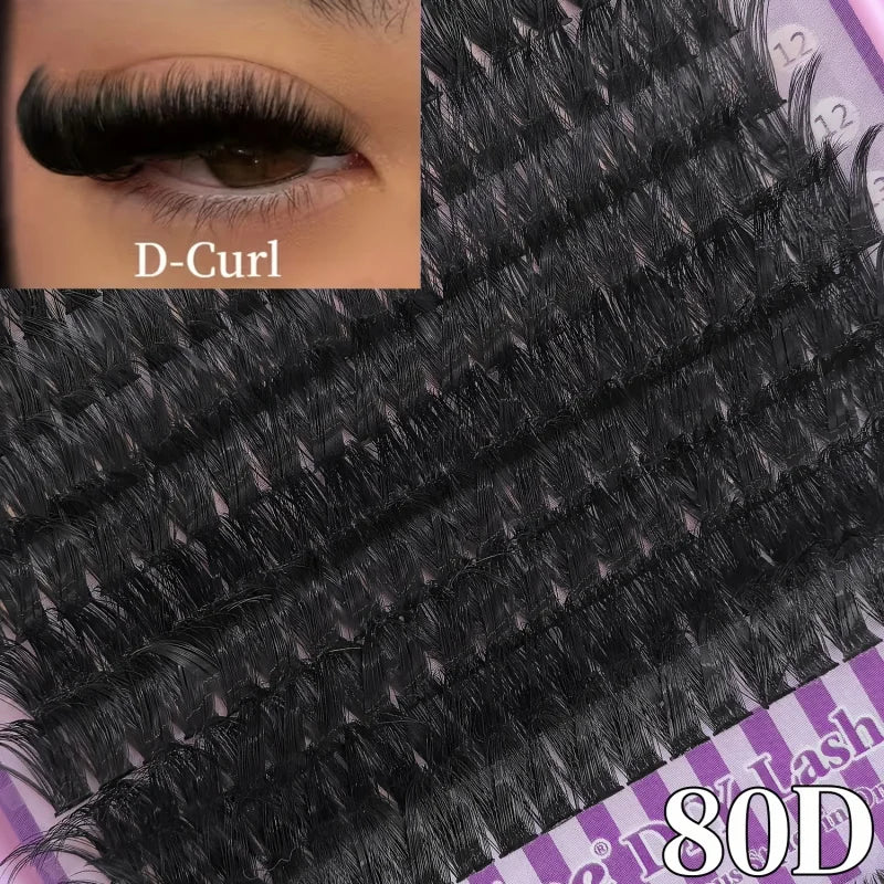 800 Clusters of 50D+60D+80D+100D False Eyelashes, 9-16mm Mixed Lengths, Freely Combinable, D/DD Curl