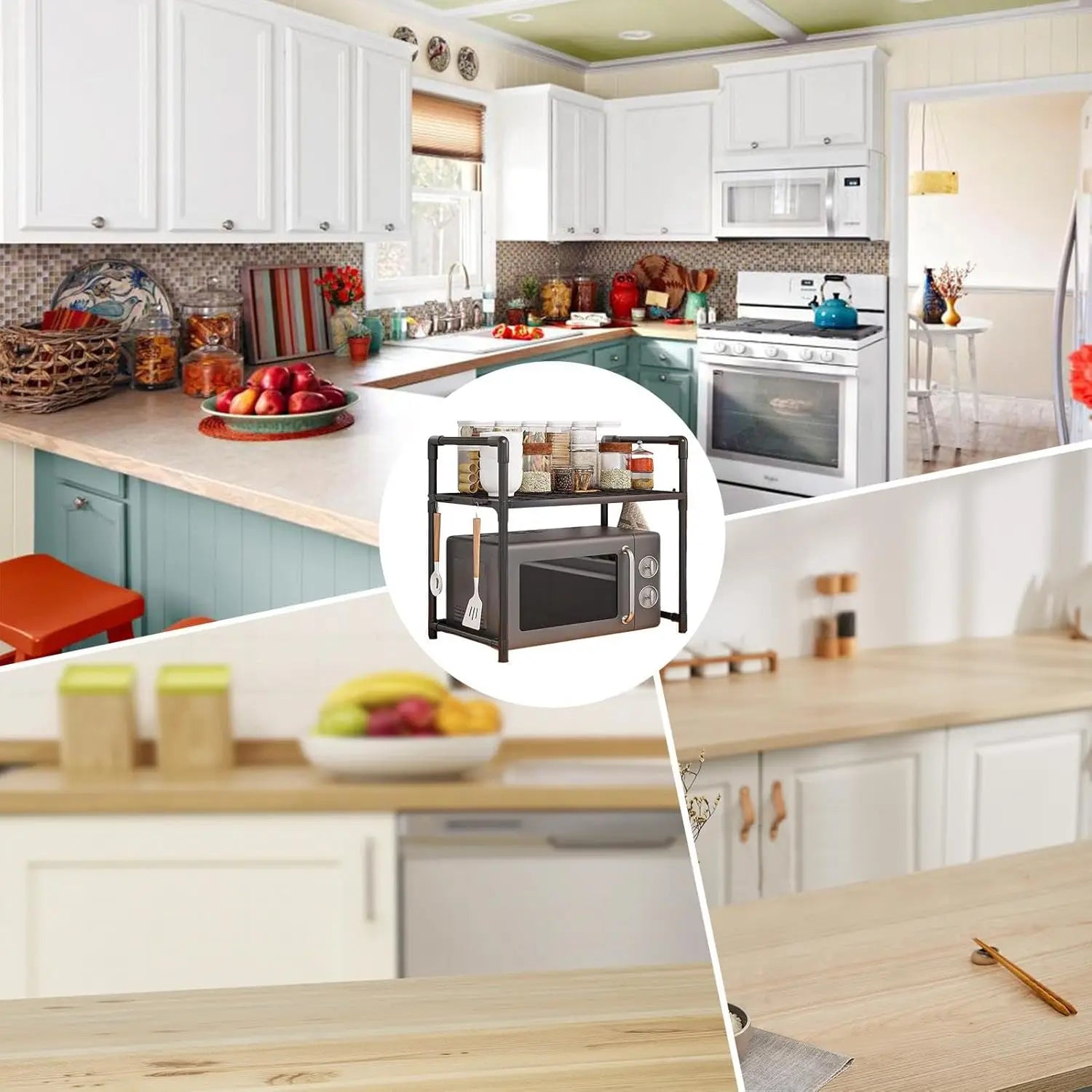 Kitchen Storage Rack Kitchen counter shelf Microwave Shelf Condiment Organizer Shelf Simple Countertop Tidying Shelves with Hook