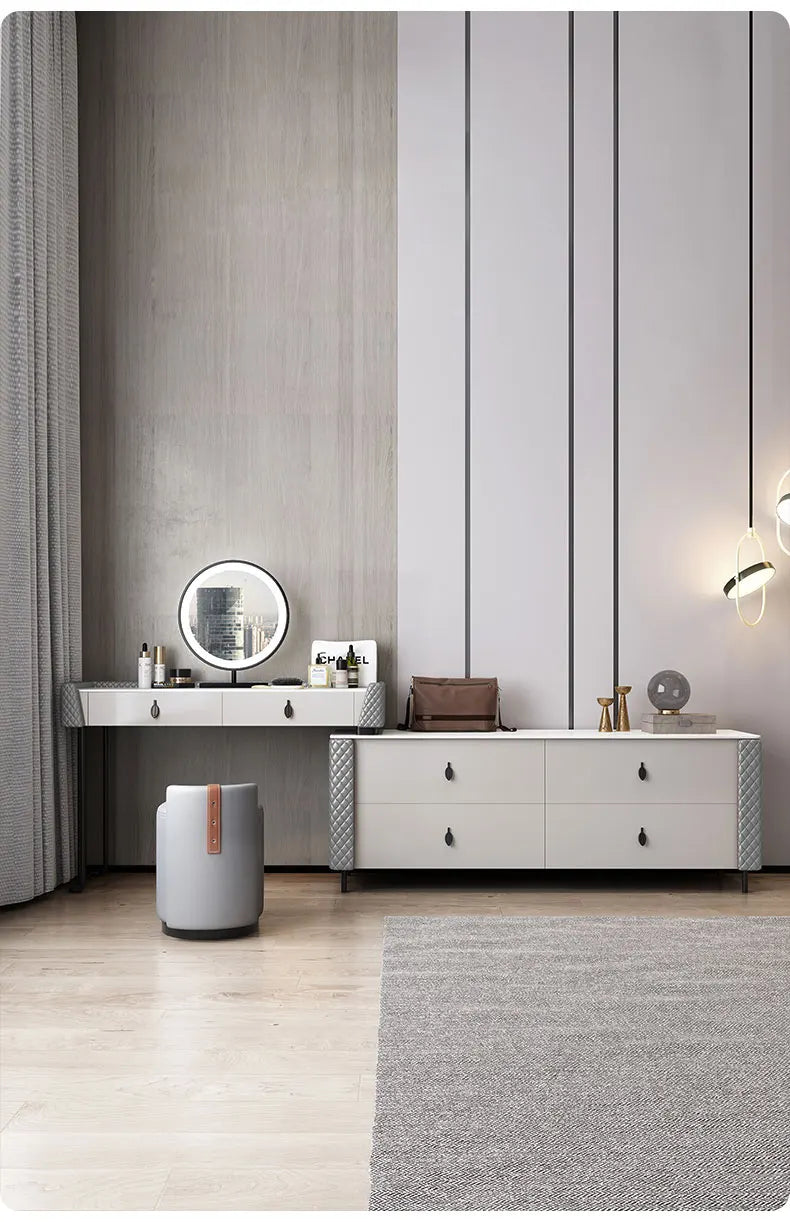 Modern minimalist bedroom slate dressing table storage cabinet integrated LED mirror makeup table stool combination