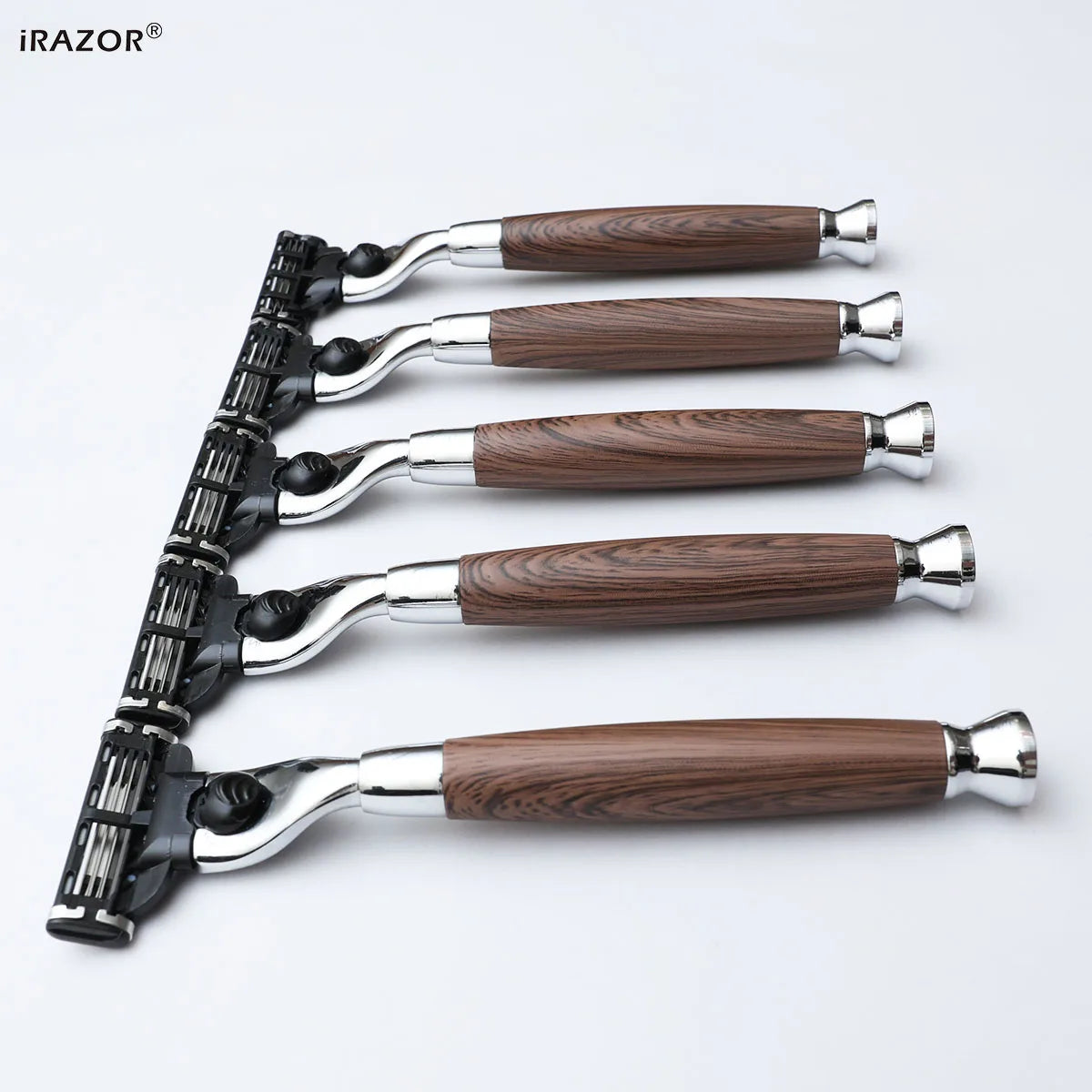 iRAZOR Classic 3-Layer Triple Blade Shaving Razor with Aluminium Wood Grain Handle Beard Grooming Tool for Men Birthday Gift