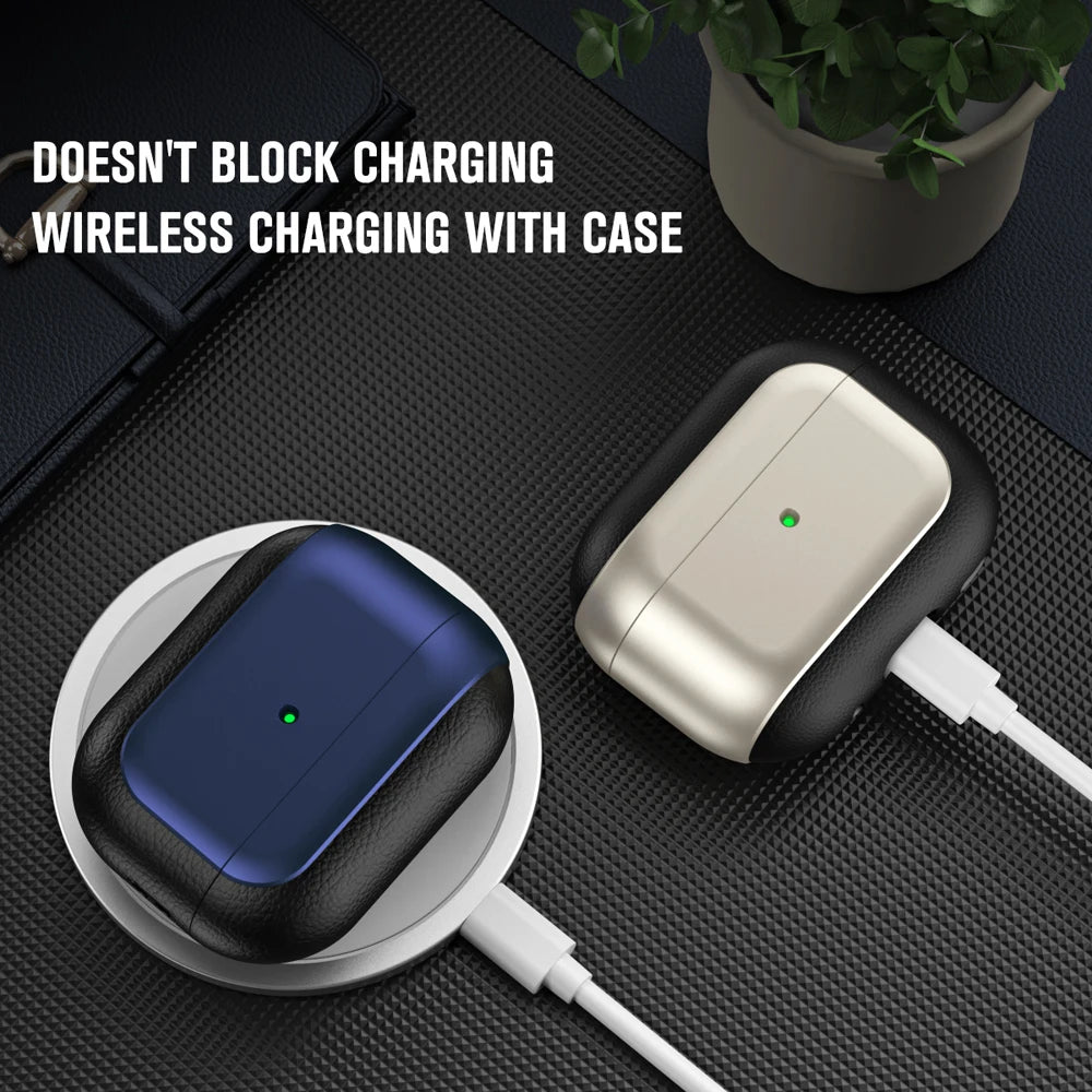 Earphone Case For Airpods Pro 3 Case Full Body Protection Shockproof With Lanyard Plating Leather Pattern Funda Earphone Cover