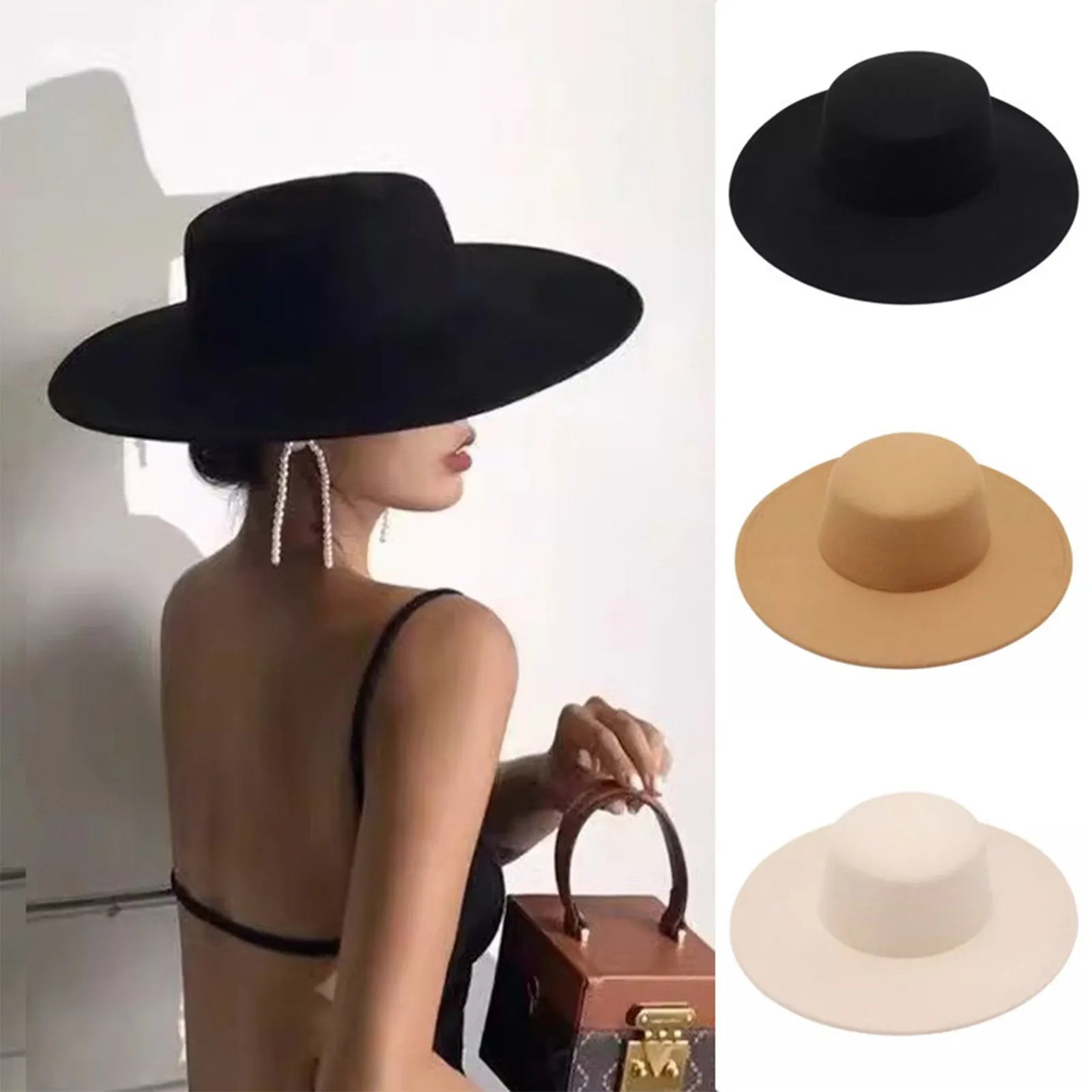 European Fashion Retro Light Flat Party Hat Big Brim Top Hat Catwalk Stage Performance Modeling Felt Jazz Hat