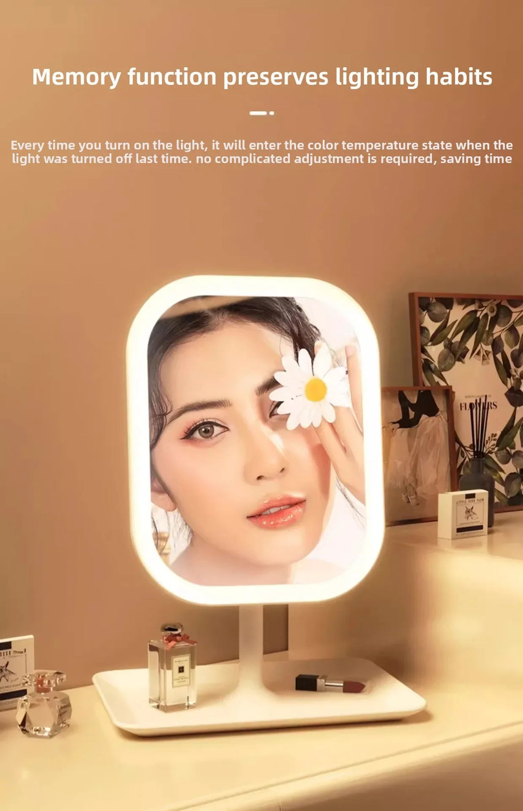 Women's Bedroom Vanity Mirror Makeup Mirrors Niche Modern Desktop Vanity Mirror Wall Table Decorative Bathroom Light Led Home