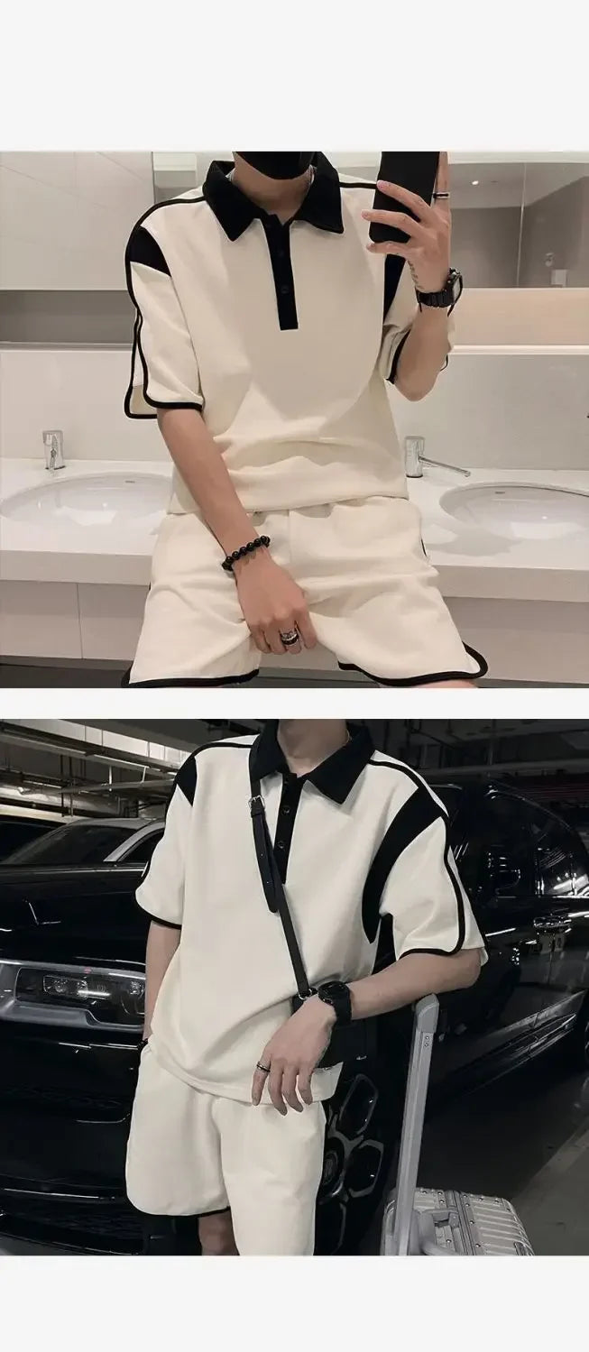 Men's High-end Outfit Suits for Summer Pairing with Handsome Polo Shirt Short-sleeved Shorts Cool Handsome Two-piece Set
