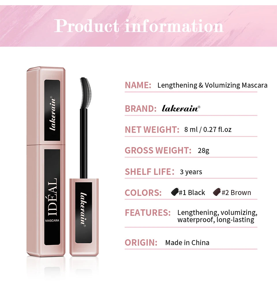 Lakerain Lengthening Volumizing Mascara Fan Shaped Makeup Effect Long Lasting  Clump-Free Lashes Suitable for All Skin Tones