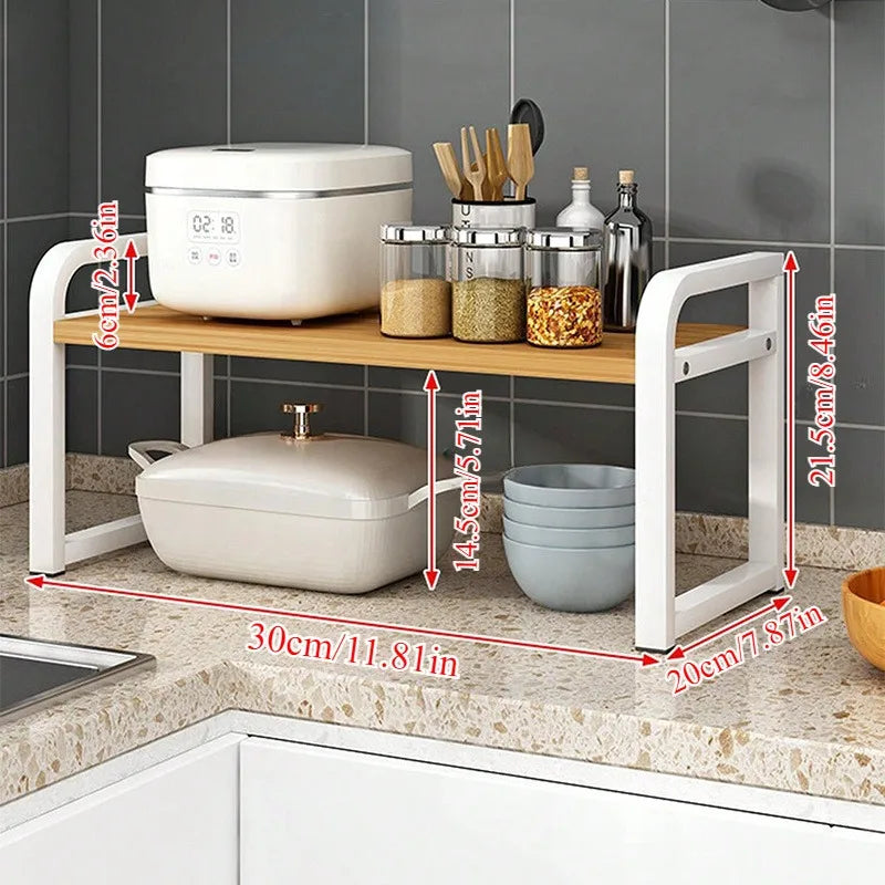 Kitchen Layered Shelves Countertop Cabinets Telescopic Storage Rack Pot Rack Table Top Kitchen Utensils Seasoning Shelf