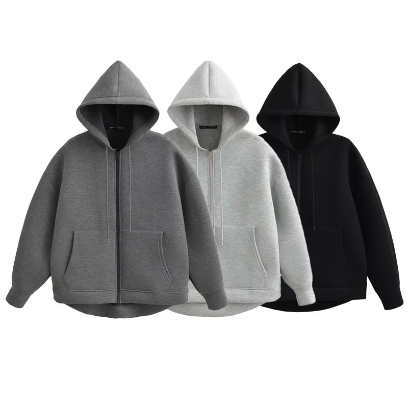 HXAO Hoodie Woman Outerwears Long Sleeve Demi-Season Women Jacket Coat Casual Sweatshirt With Zipper Grey Black Jacket Coats