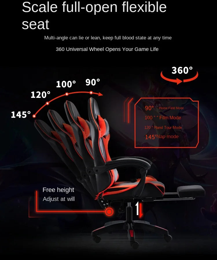 Gaming Chair For Video Game Or Office With Lumbar And Cervical Cushion Ergonomic Adjustable In Height And Reclining  Adjustable