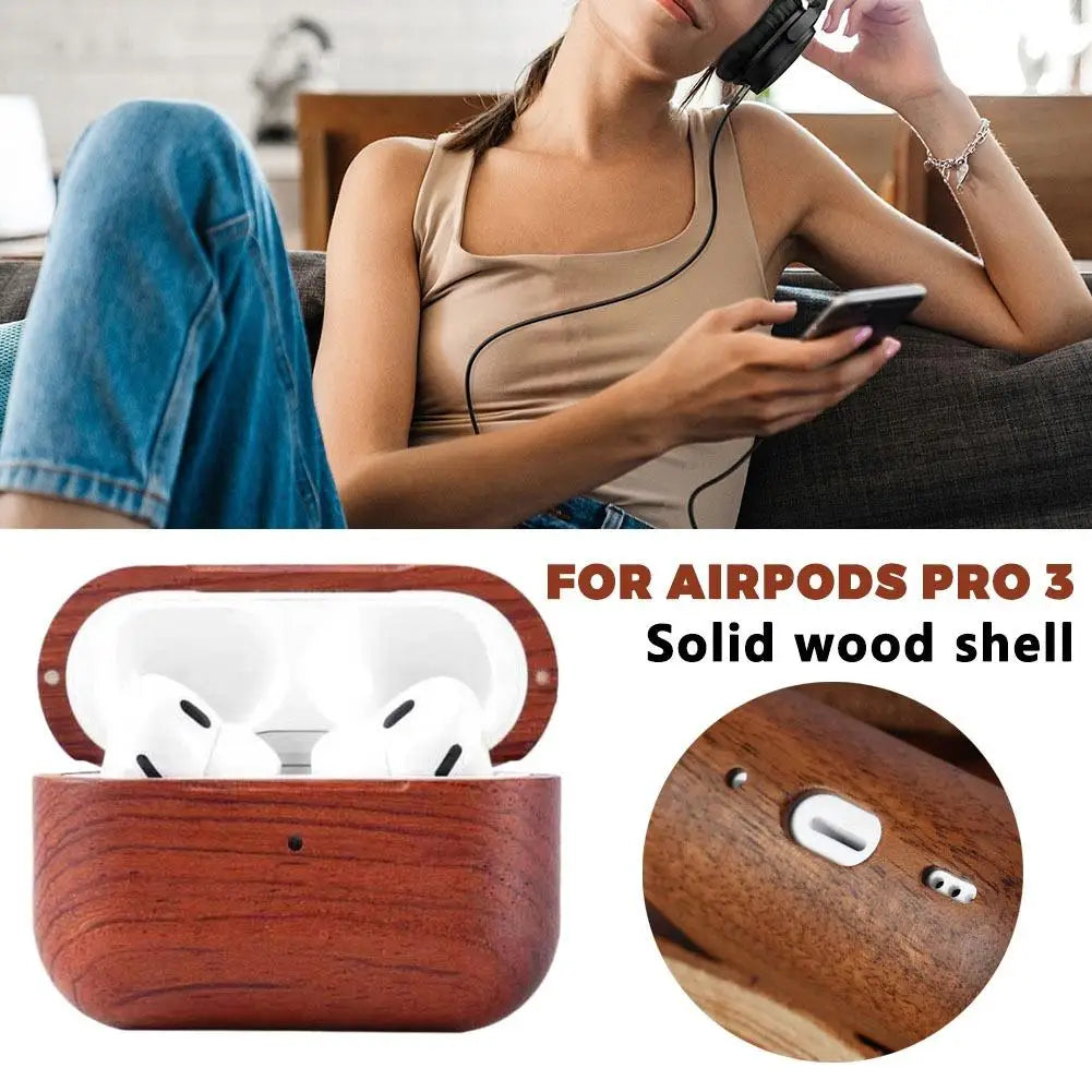 Luxury High-end Solid Wood Earphone Case For Airpods Pro 3 Cover For Airpods Pro 3 Full Protection Hard Box With Short Strap