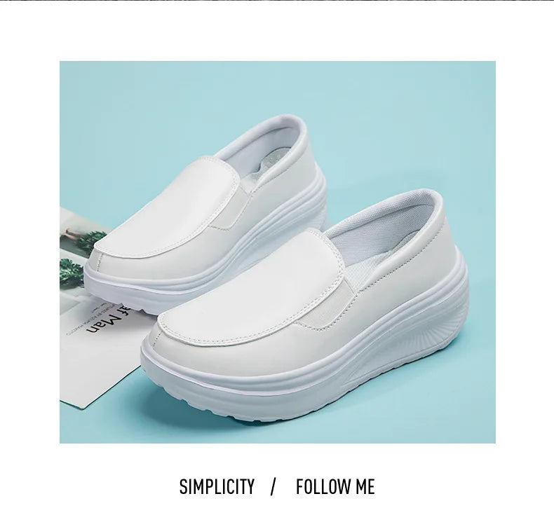 2026 Women's Shoes Spring Genuine Leather Soft Outsole Work Shoes Female Black Swing Woman Plus Size Wedges Single