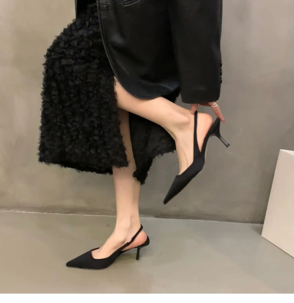 Women Summer Shoes 2024 New Fashion Pointed Toe Stiletto Medium Heel High Heels Women Back Empty Toe Sandals Green Women's Shoes