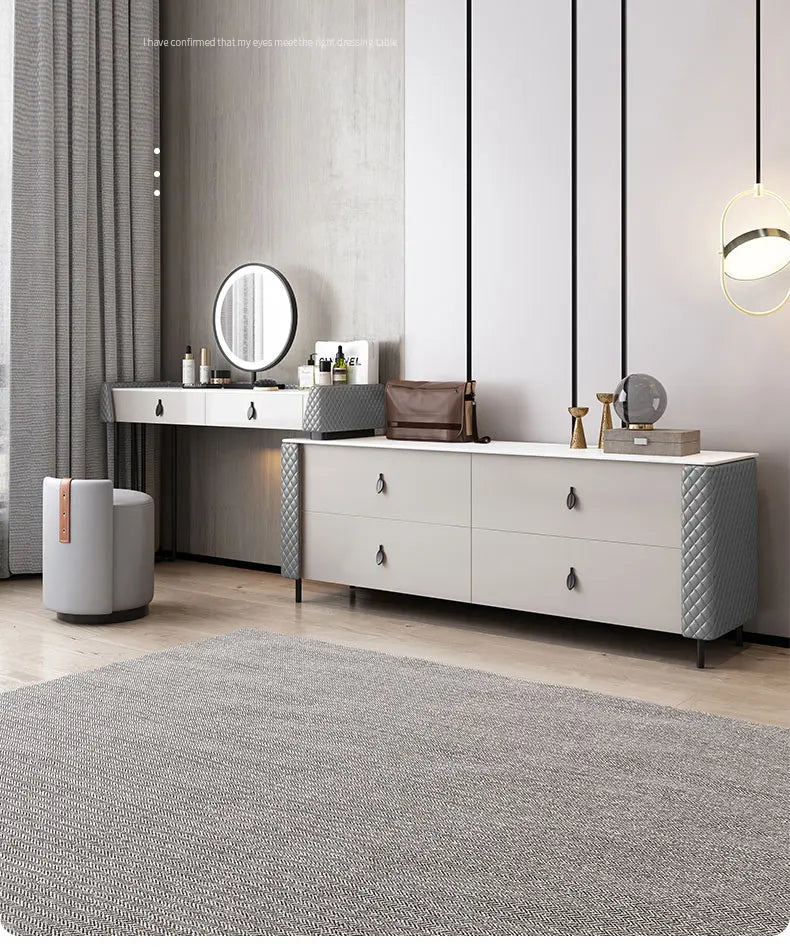 Modern minimalist bedroom slate dressing table storage cabinet integrated LED mirror makeup table stool combination