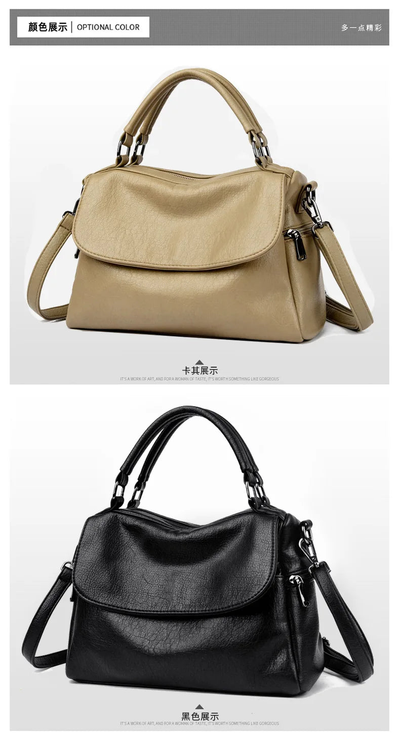 Boston Women's Bag 2025 New Fashionable and Versatile Handheld Soft Leather Casual Large Capacity Bag