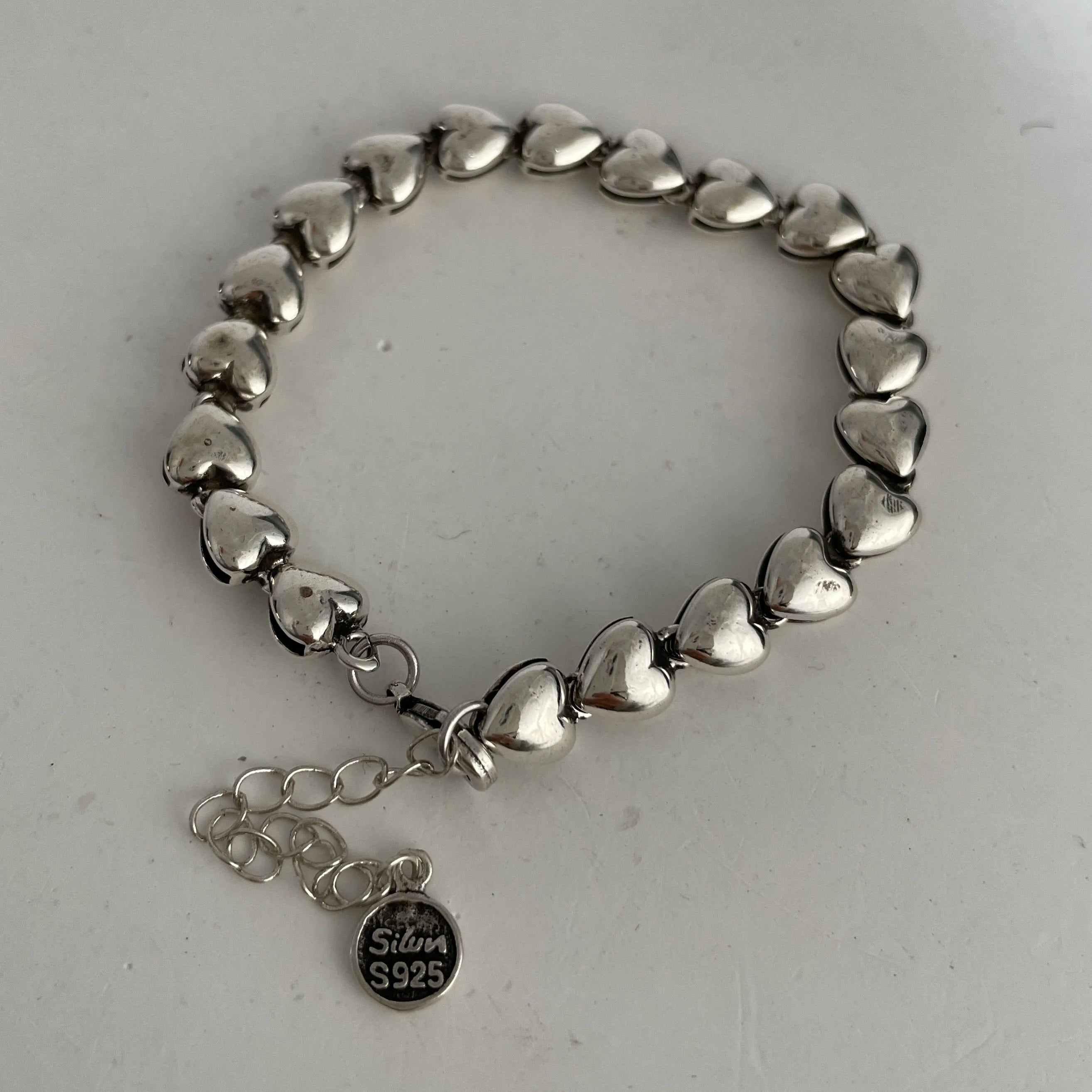 100% Solid 925 Sterling Silver Metal Bracelet for Women Vintage Handmade Simple Retro Heart Chain Bracelet Birthday Gift Party