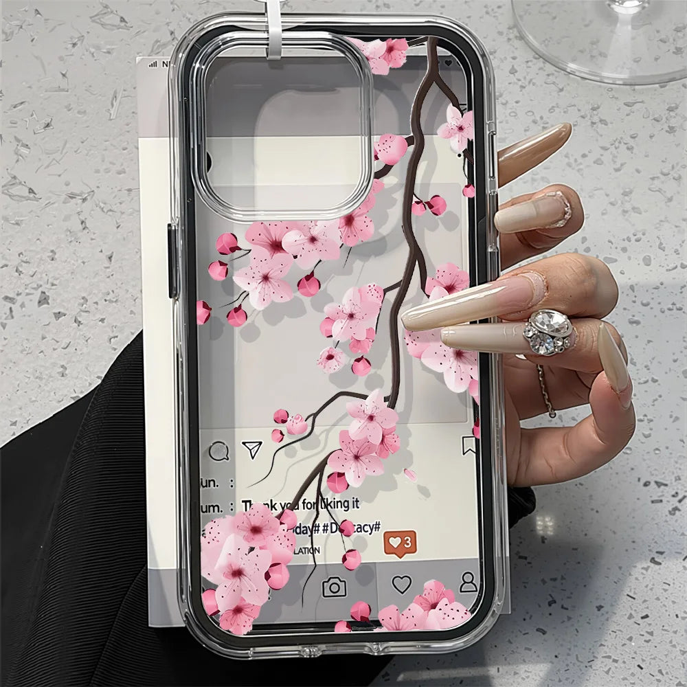 2 in 1 Candy Color Phone Case For iPhone 11 16 17 Pro Max 13 15 14 12 17 Air 17promax Soft TPU Transparent Flower Funda Cover