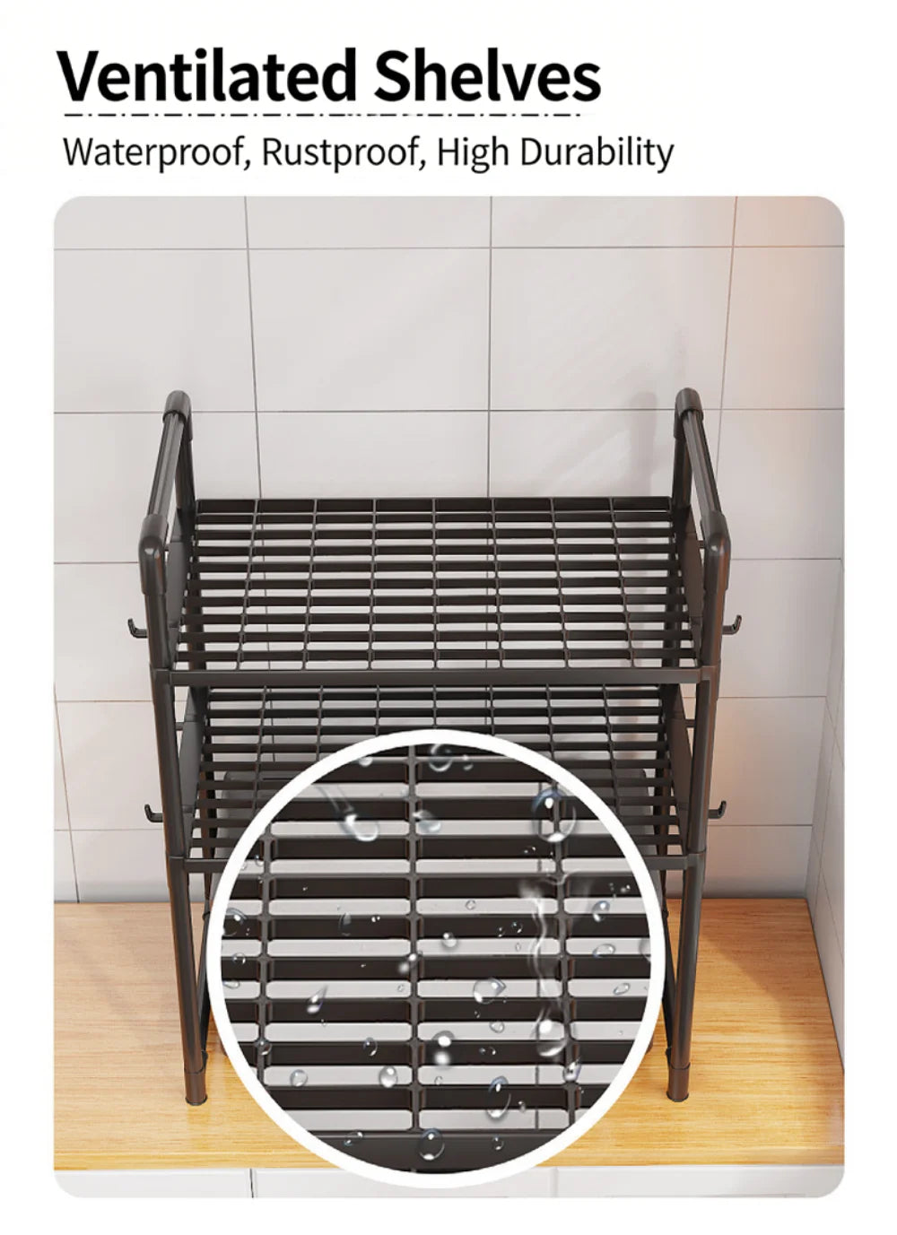 Kitchen Storage Rack Kitchen counter shelf Microwave Shelf Condiment Organizer Shelf Simple Countertop Tidying Shelves with Hook