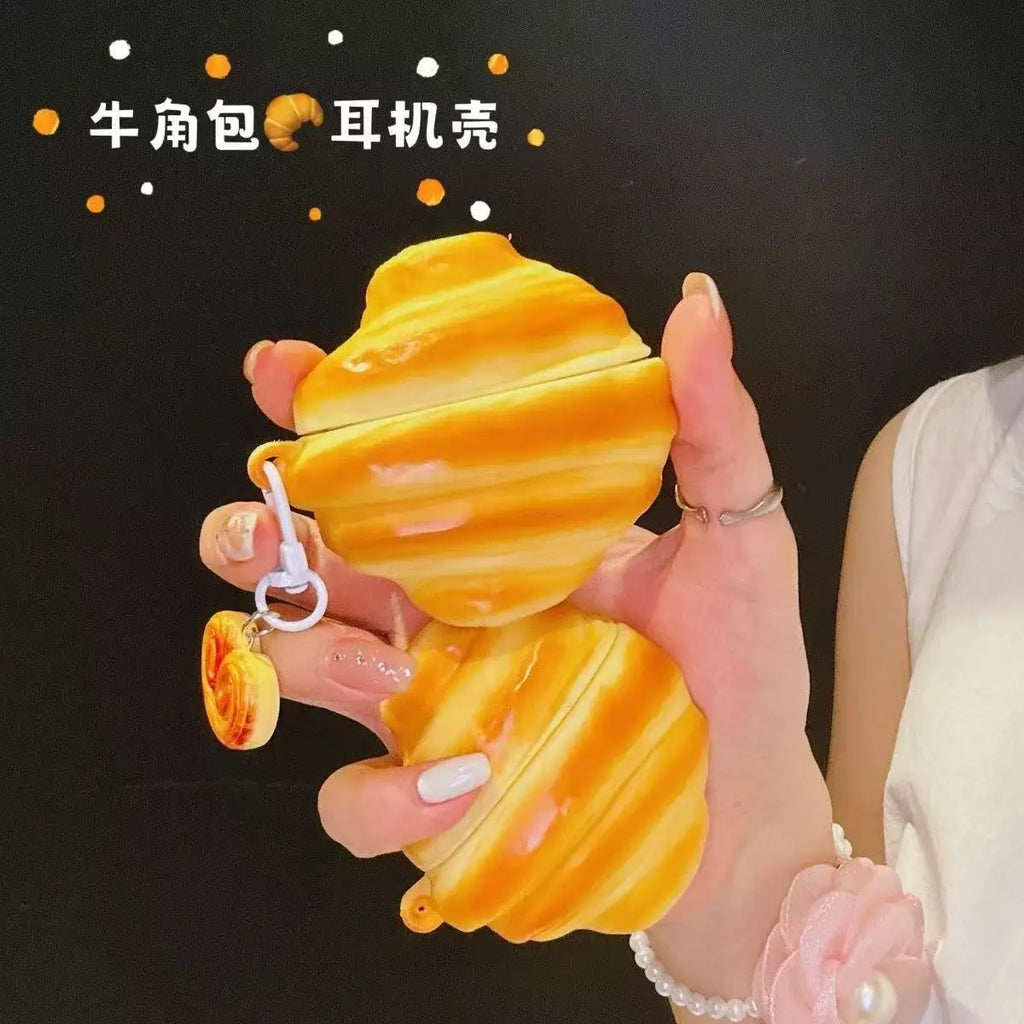 3D Croissant Case for AirPods 4 2024 Airpod 1 2 3 Pro Pro2 Bluetooth Earbuds Charging Box Protective Earphone Case Cover Funda