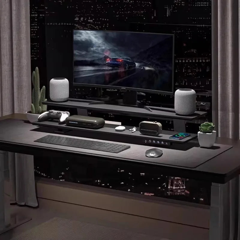 Solid Wood Gaming Desk Top with Monitor Riser Stand Charging Shelf & USB Hub Hidden Storage USB Dock for PC Gaming Setup