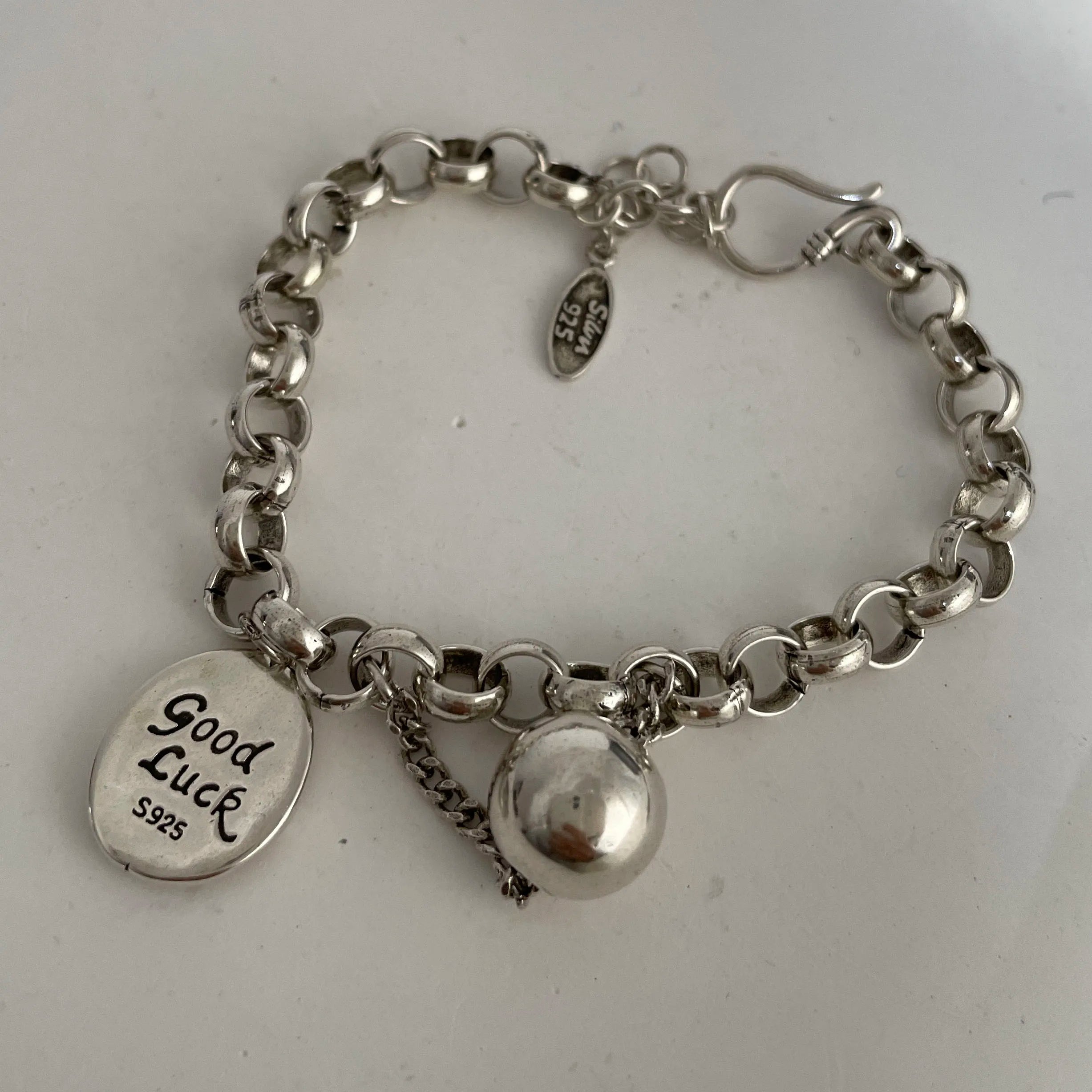 100% Solid 925 Sterling Silver Metal Bracelet for Women Vintage Handmade Simple Retro Heart Chain Bracelet Birthday Gift Party