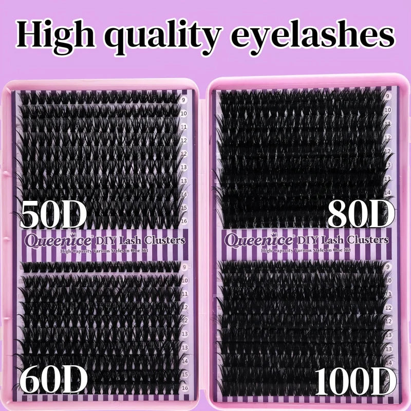 800 Clusters of 50D+60D+80D+100D False Eyelashes, 9-16mm Mixed Lengths, Freely Combinable, D/DD Curl
