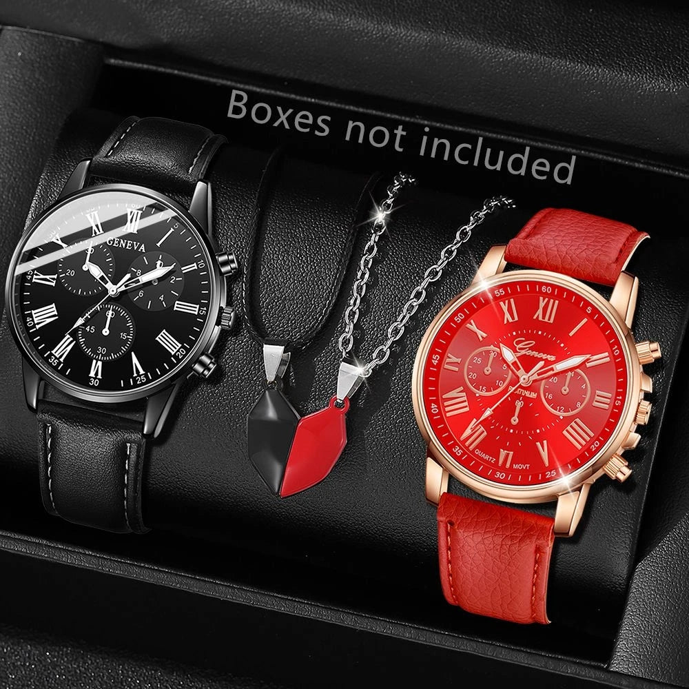1/2PCS Set Couple Fashion Casual Leather Watches Ladies Simple Dial Quartz Wristwatches Dress Clock Montre Femme