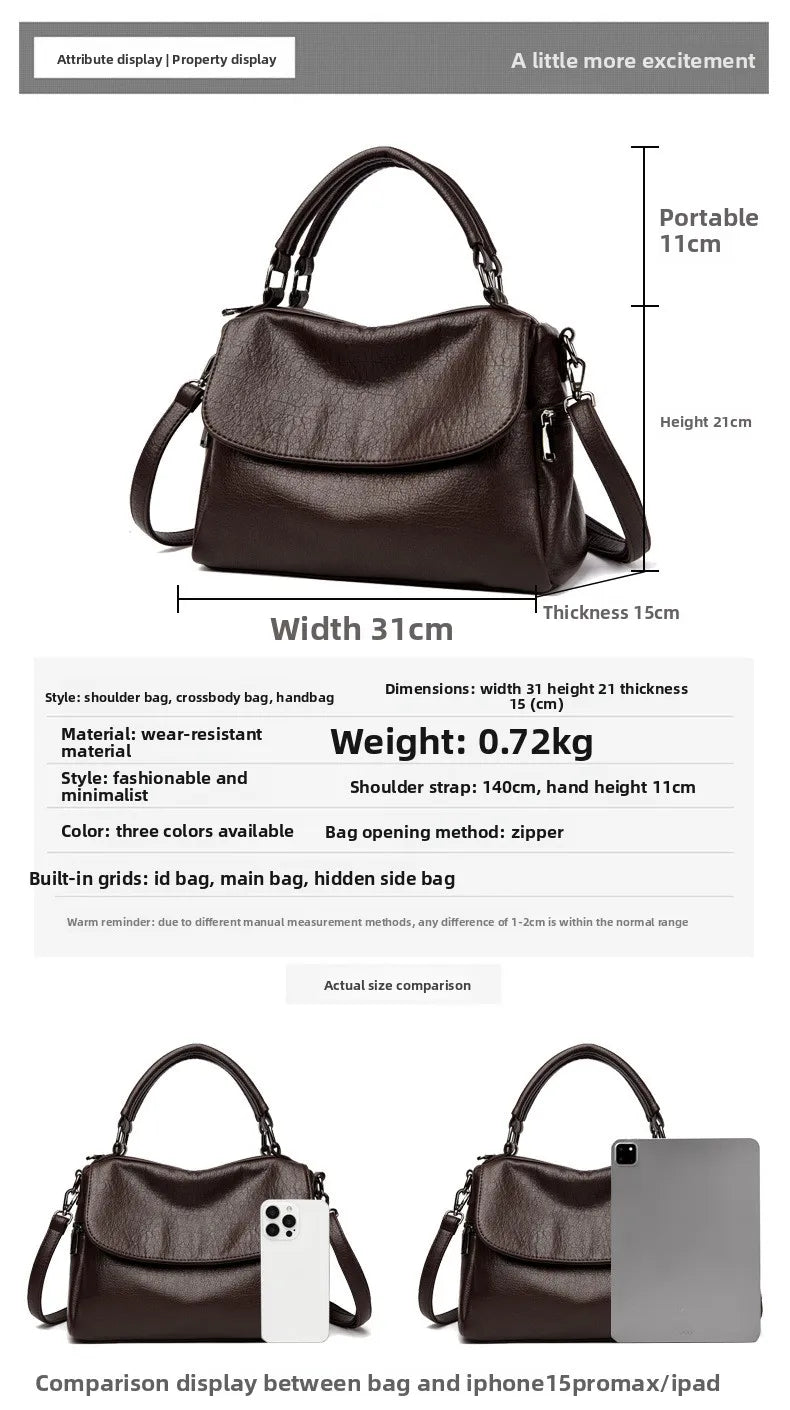 Boston Women's Bag 2025 New Fashionable and Versatile Handheld Soft Leather Casual Large Capacity Bag
