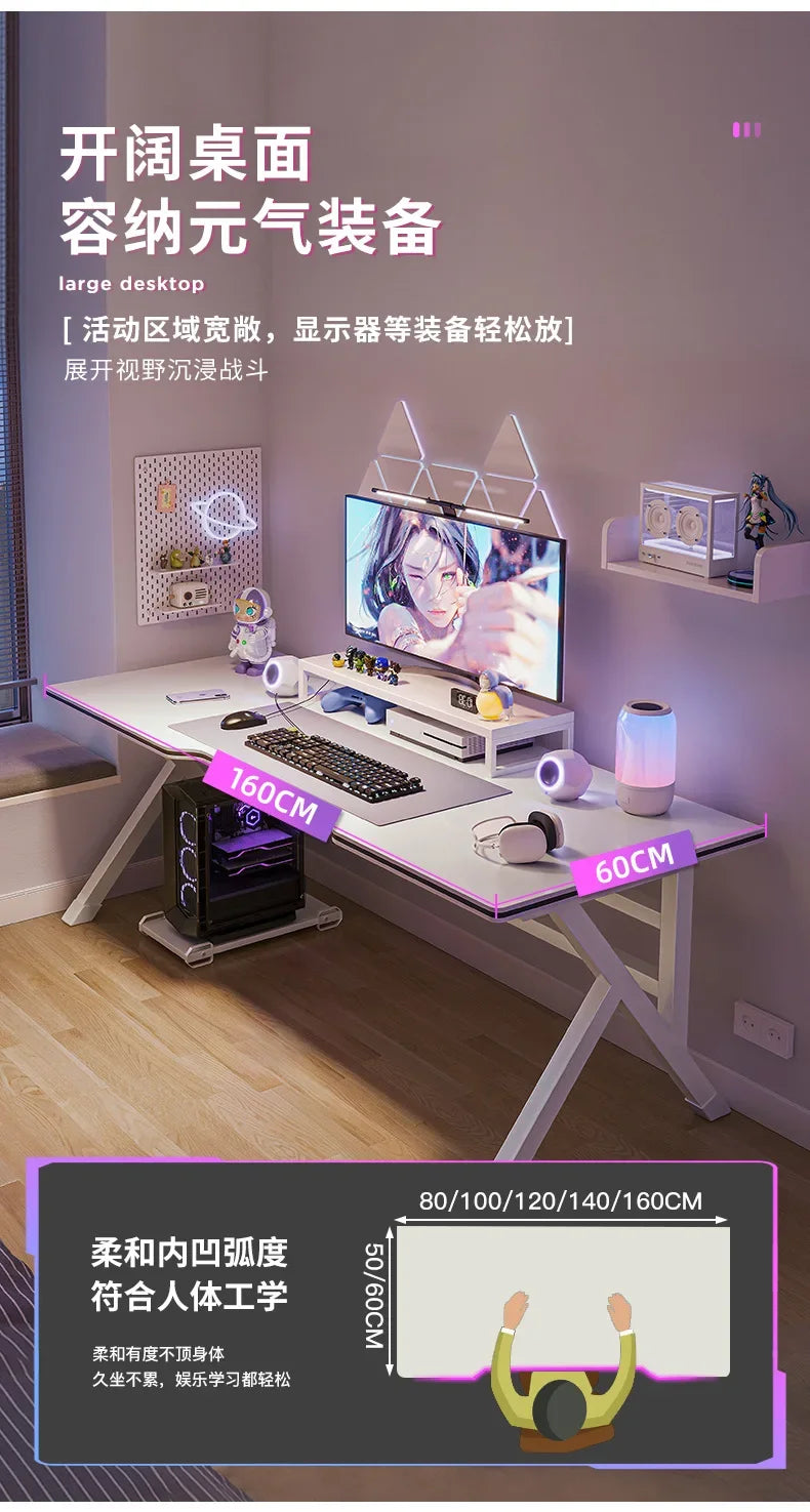 Ergonomic Large Gaming Desk, K-Shaped Gaming Table, PC Gaming Workstation Home Office Desks, Space-Saving, Easy to Assemble