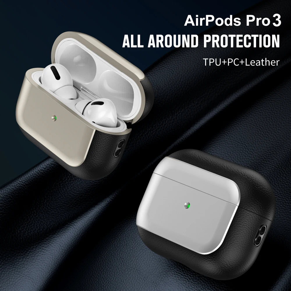 Earphone Case For Airpods Pro 3 Case Full Body Protection Shockproof With Lanyard Plating Leather Pattern Funda Earphone Cover