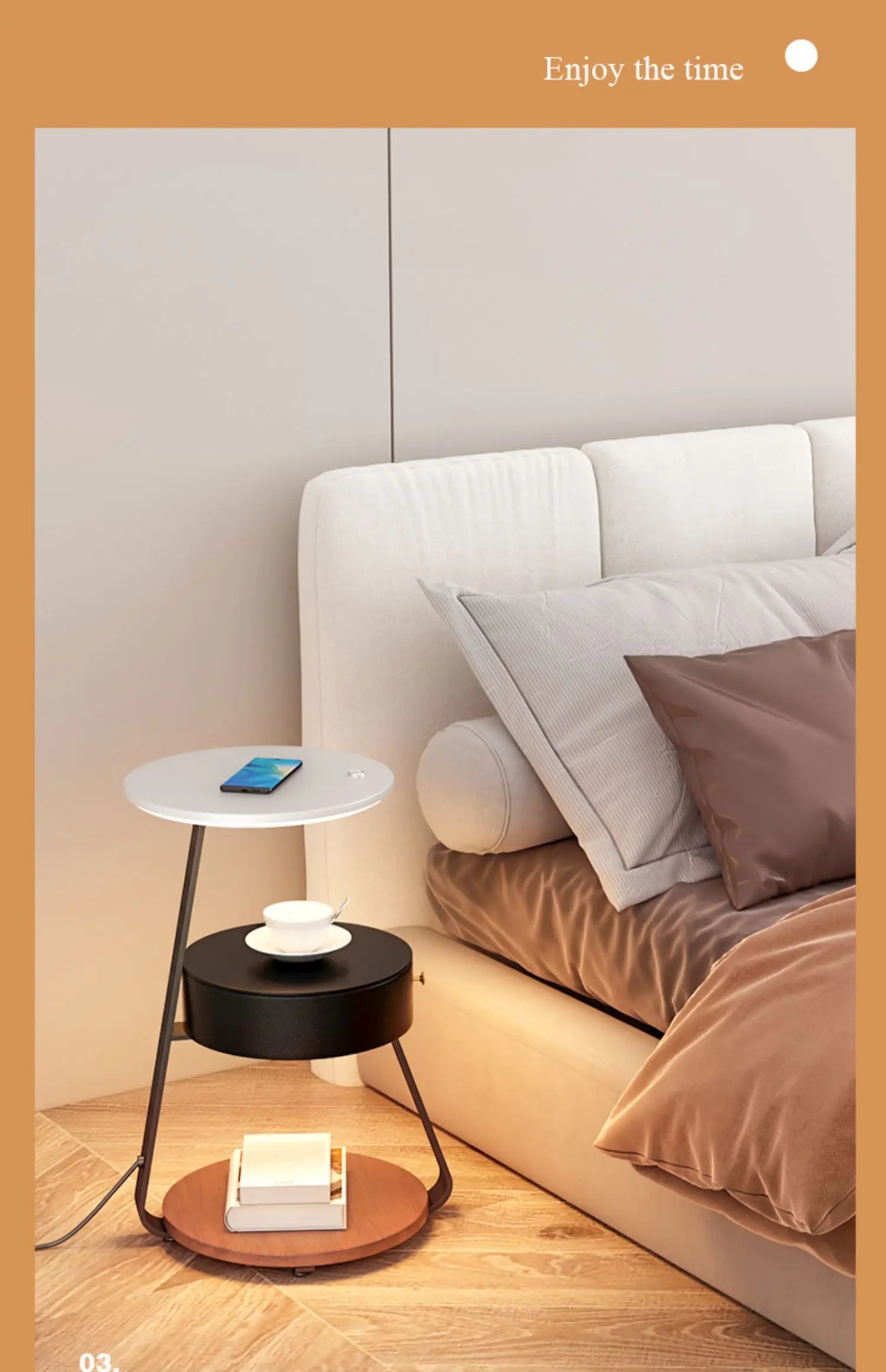 Bedroom Minimalist Nightstands Small Space Round Light Smart Bedside Table With Wireless Charger Nachttisch Library Furniture