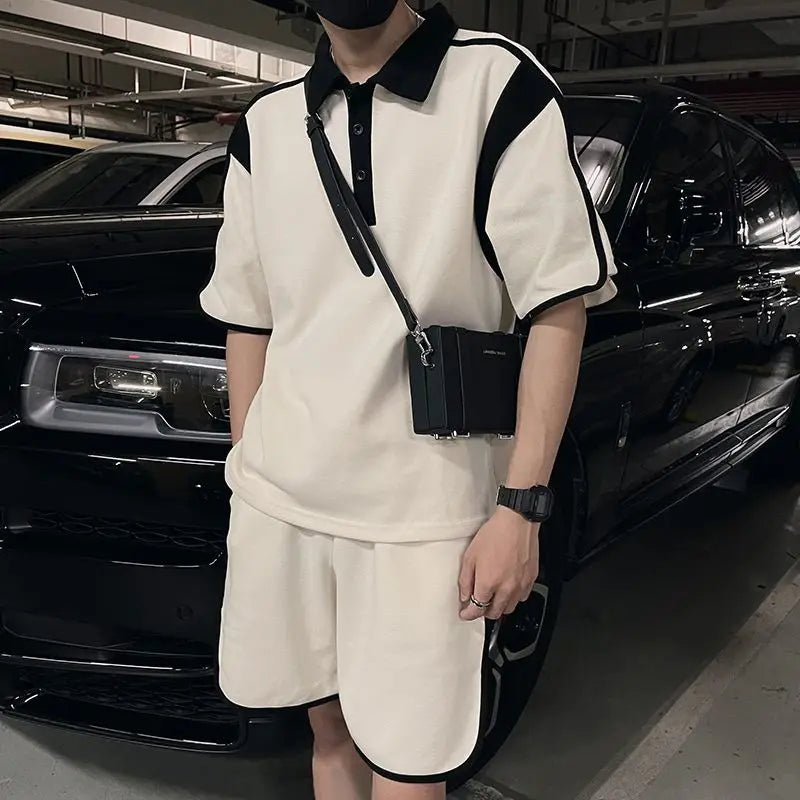 Men's High-end Outfit Suits for Summer Pairing with Handsome Polo Shirt Short-sleeved Shorts Cool Handsome Two-piece Set