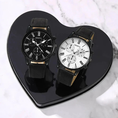 1/2PCS Set Couple Fashion Casual Leather Watches Ladies Simple Dial Quartz Wristwatches Dress Clock Montre Femme
