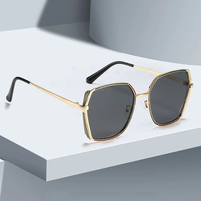 Sunglasses for Women Fashionable and Minimalist Frame with Gradient Lenses Sunglasses with Metal Eyeglass Legs Streamlined Frame