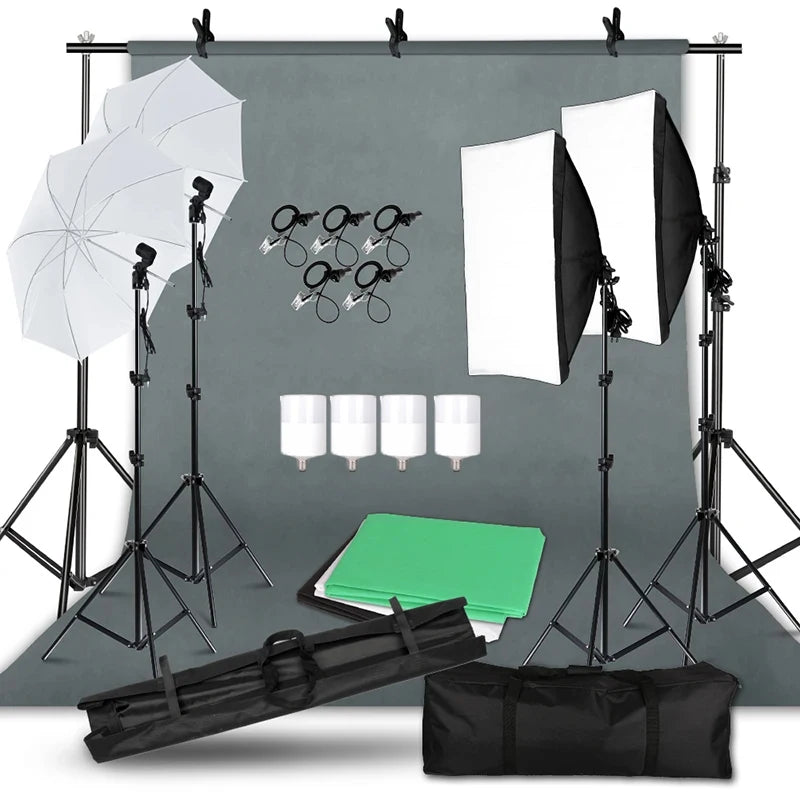 Photography Lighting Kit Umbrella Photo Background Photobooth Backdrops Softbox Light Stand Portable Soft BoxFor Photo Studio
