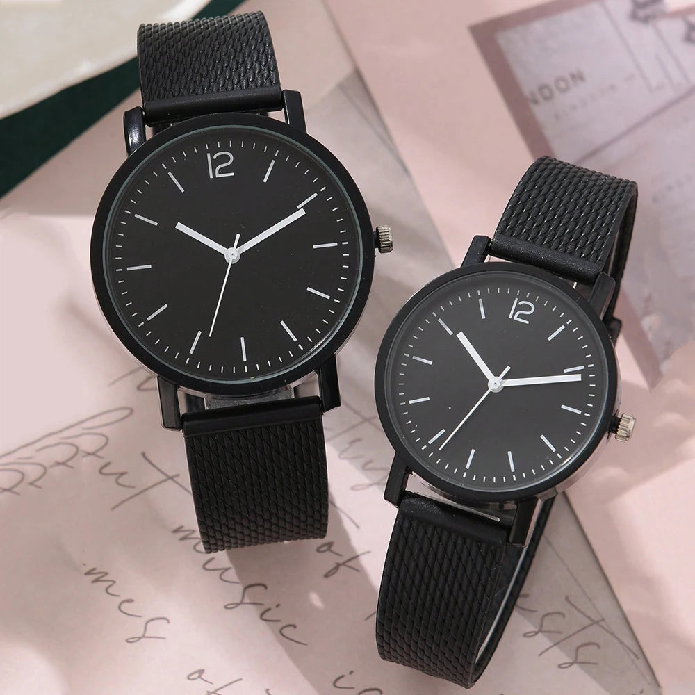 1/2PCS Set Couple Fashion Casual Leather Watches Ladies Simple Dial Quartz Wristwatches Dress Clock Montre Femme