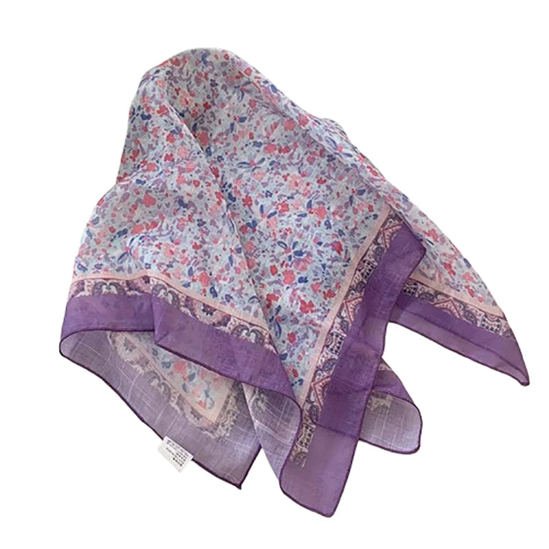 Fashion Flower Print Small Scarf For Women Girls Luxury Head Scarf Sweet Thin Scarf Outdoors Beach Sunscreen Scarf Gifts
