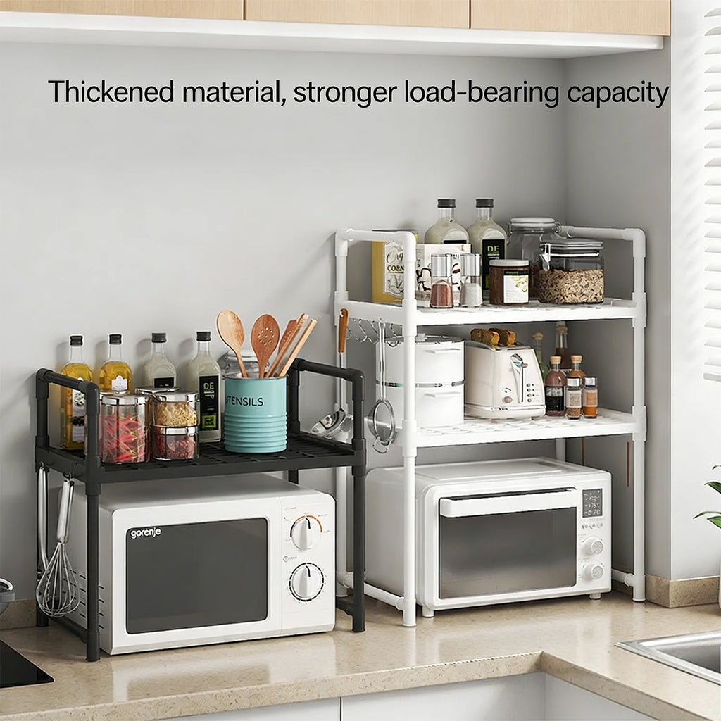 Kitchen Storage Rack Kitchen counter shelf Microwave Shelf Condiment Organizer Shelf Simple Countertop Tidying Shelves with Hook